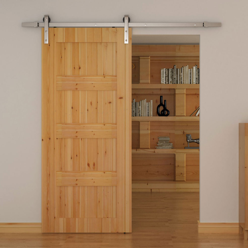 Strap Top Hung Barn Door Style Sliding System Kit - 2000mm - Satin Stainless Steel